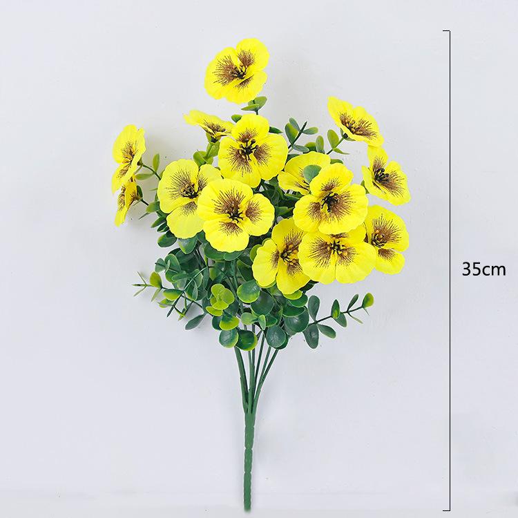 Aritificial Herbs Trinity Bouquet Flower 15 Heads Eucalyptus Leaf Pansy Bunch for Wedding Party Hotel Home Decor