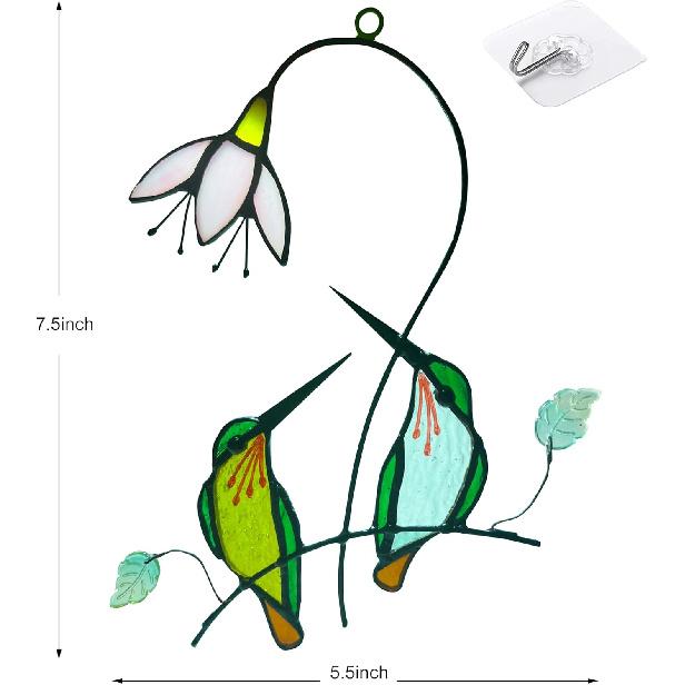 Hummingbird with Flower Stained Glass Suncatcher Bird Stained Glass Window Hangings Hummingbird Gift for Women Home Decor