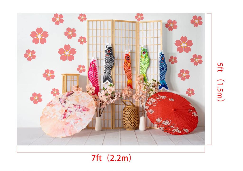 Kate 2.2x1.5m Shichi-Go-San Backdrop with Cherry Blossoms, Carp Streamers, and Japanese Umbrellas, Customizable for Photography and Studio Photography