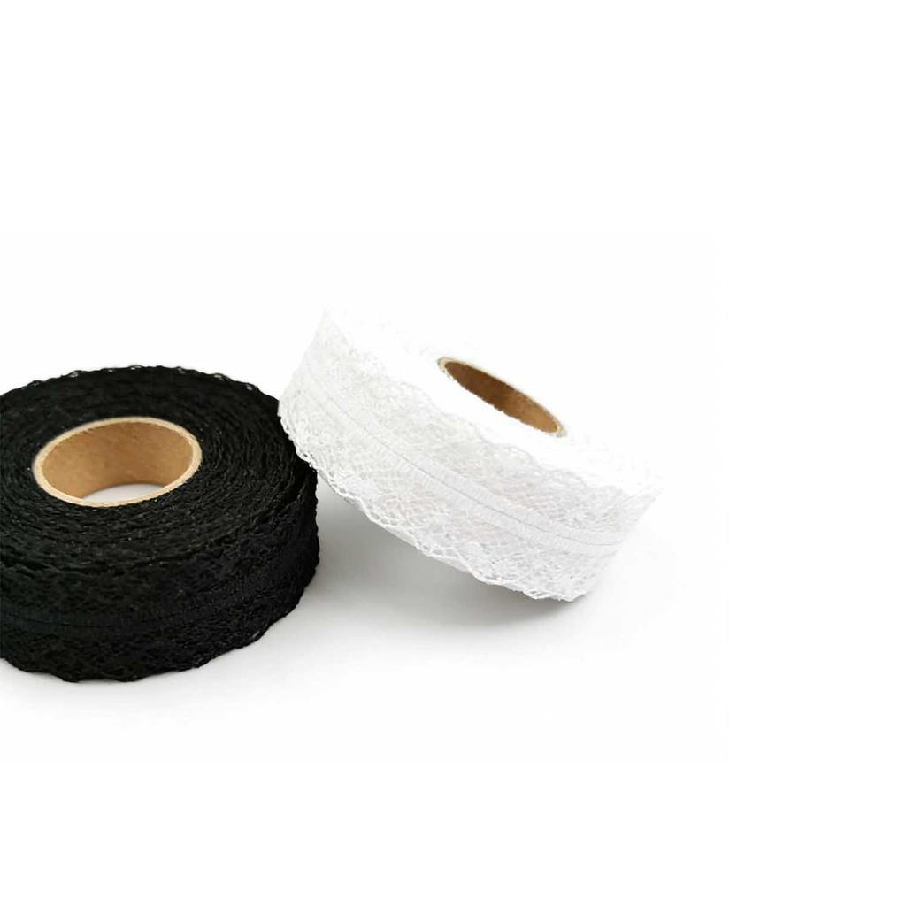 10m/Rolle 35mm weiß/schwarz Spitzenband Dekoration, niedliches Geschenkverpackungsmaterial