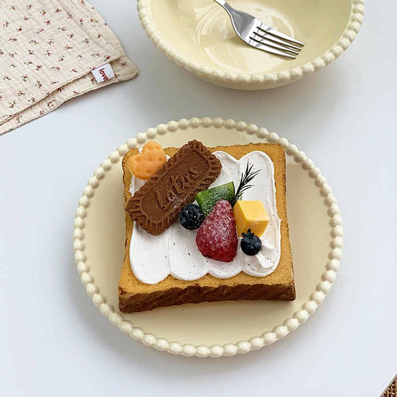 Dot Rim White Ceramic Plate Household 8 Inch Aesthetic Round Underglazed Colour Kitchen Tableware Korean Style Food Dessert Dish