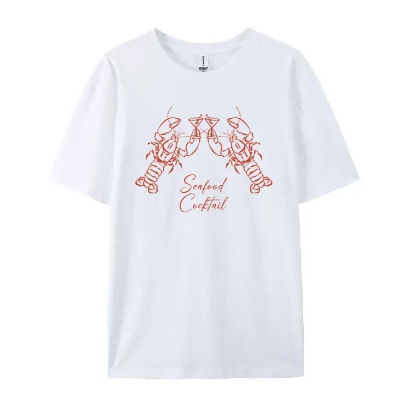 

Lobster Cocktail Seafood Graphic Tees Cute Aesthetic La Dolce Vita T Shirt Short Sleeve Cotton Shirt Female Retro Women Tops Y2k S