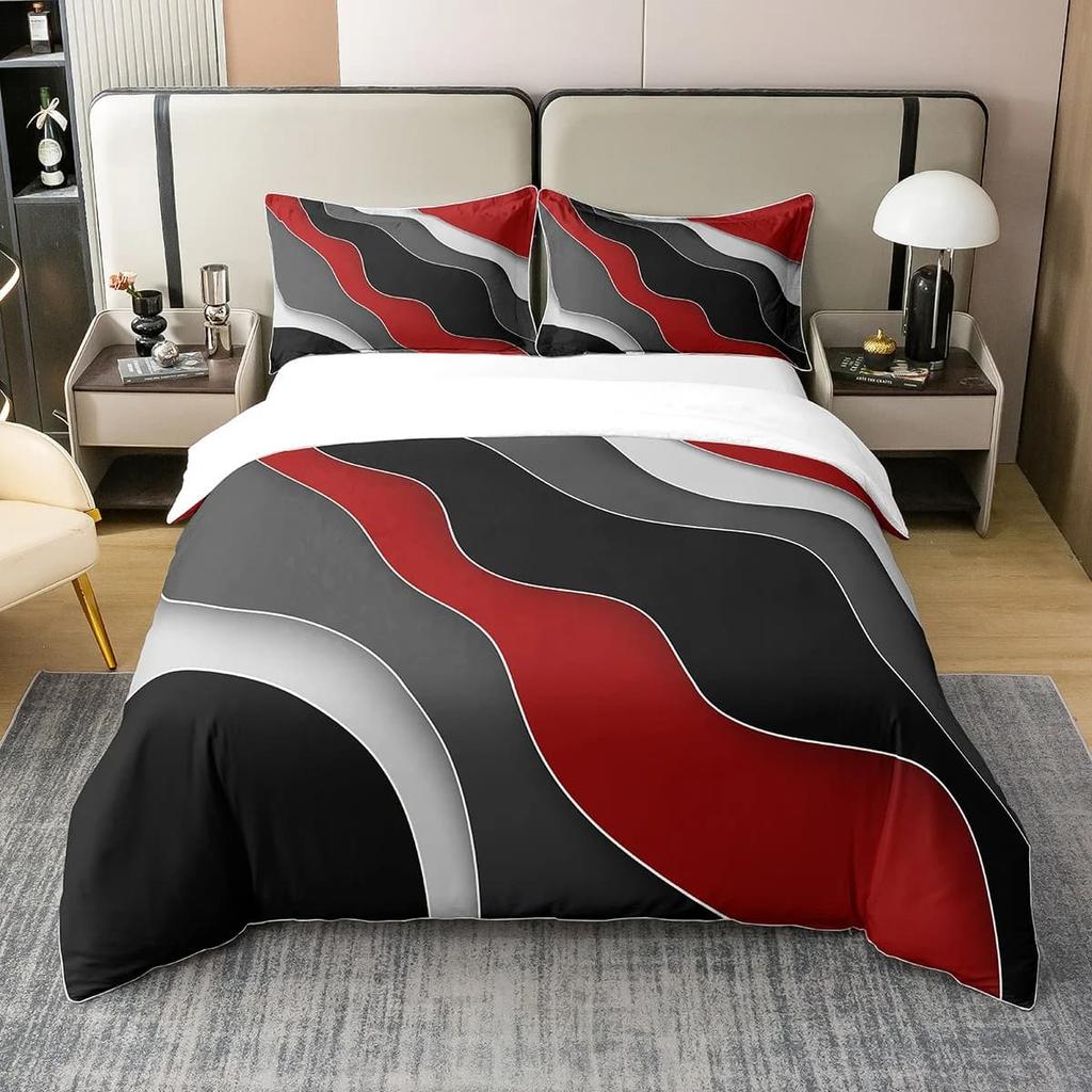 Geometrische Streifen mit Weichem Stoff Bettbezug, Wellenförmiger Farbverlauf Kinder Weicher Bettbezug, Moderne Abstrakte Kunst Einfaches Bettwäsche Set Warm