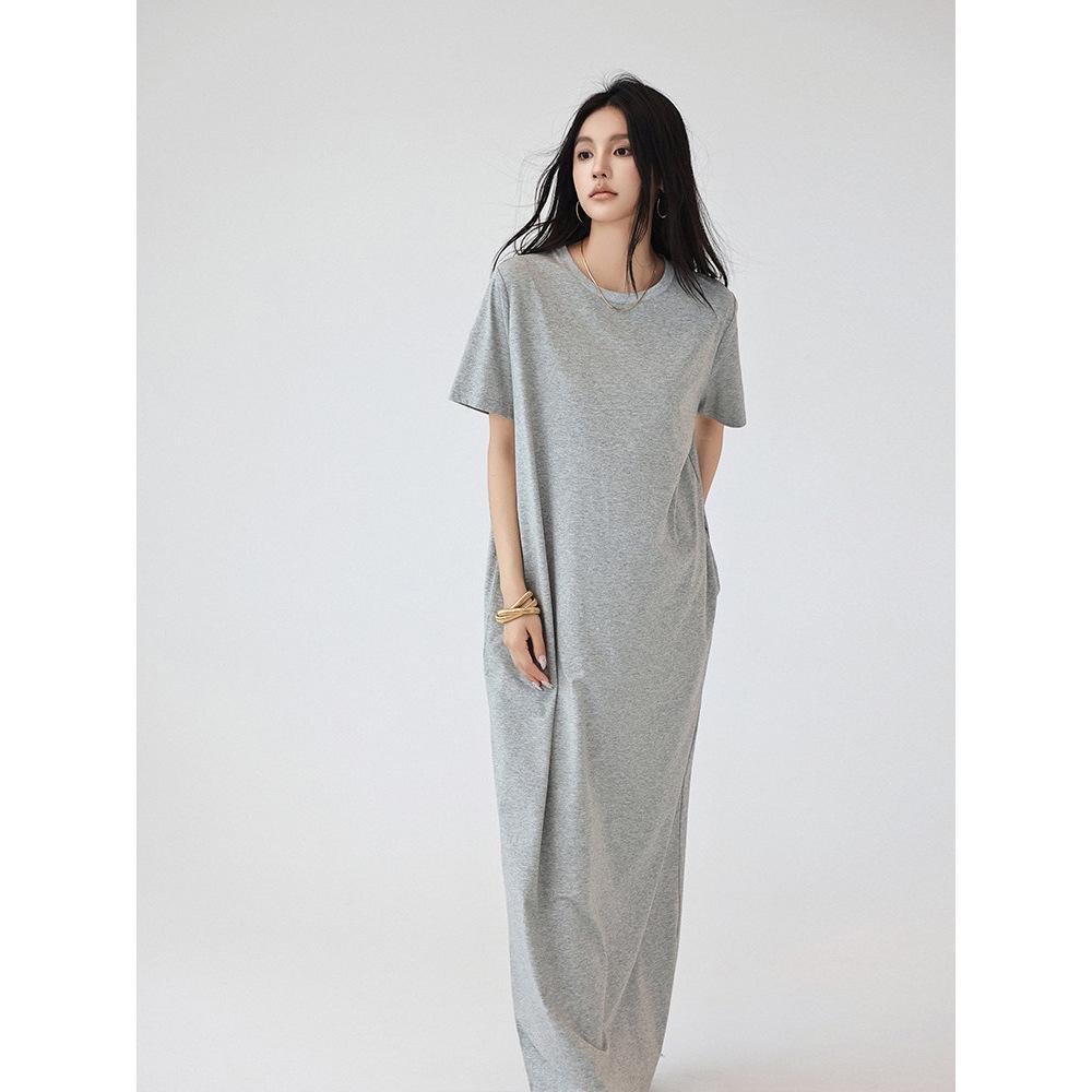 

61035# FRESH UP Minimalist Oversized Short-Sleeve Slimming Over-the-Knee T-shirt Dress 4XL чёрный