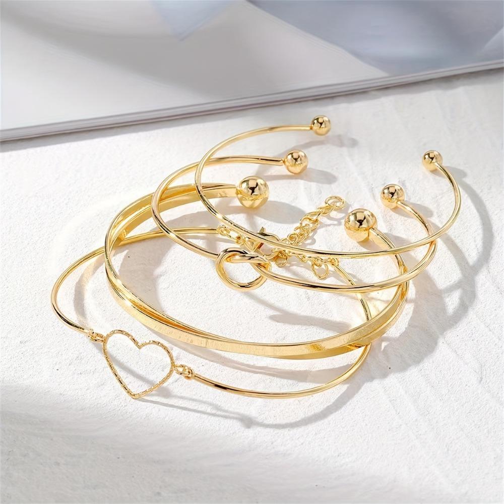 4pcs/set Vintage Alloy Bracelets Set Men's Fashion Woven Twist Texture Bangles for Women Golden Fashion Zircon Streetwear Gifts