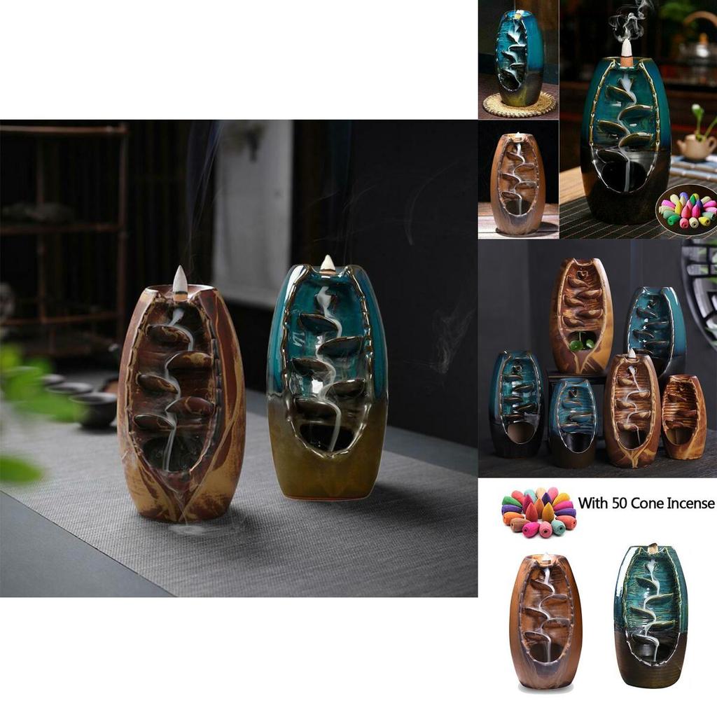 Bruciatore di incenso a cascata in ceramica con fumo a riflusso Portaincenso Decorazione Regalo per la Casa