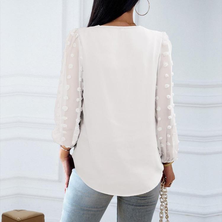 Elegantní podzimní ležérní dámská halenka s dlouhým rukávem, výstřihem do V, jednobarevná, volná, pro dojíždění