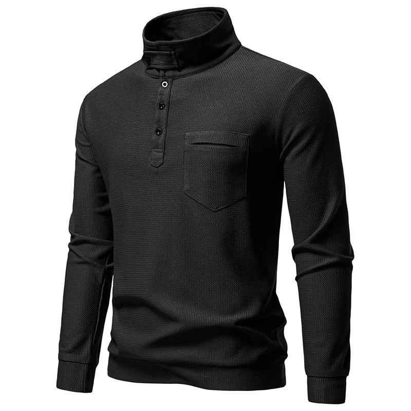 Men's Turtleneck Henley Shirt Long Sleeve Casual Top for Men Autumn Winter Warm Textured Pullover with Pocket Multi-Color Fashion Male Blouse
