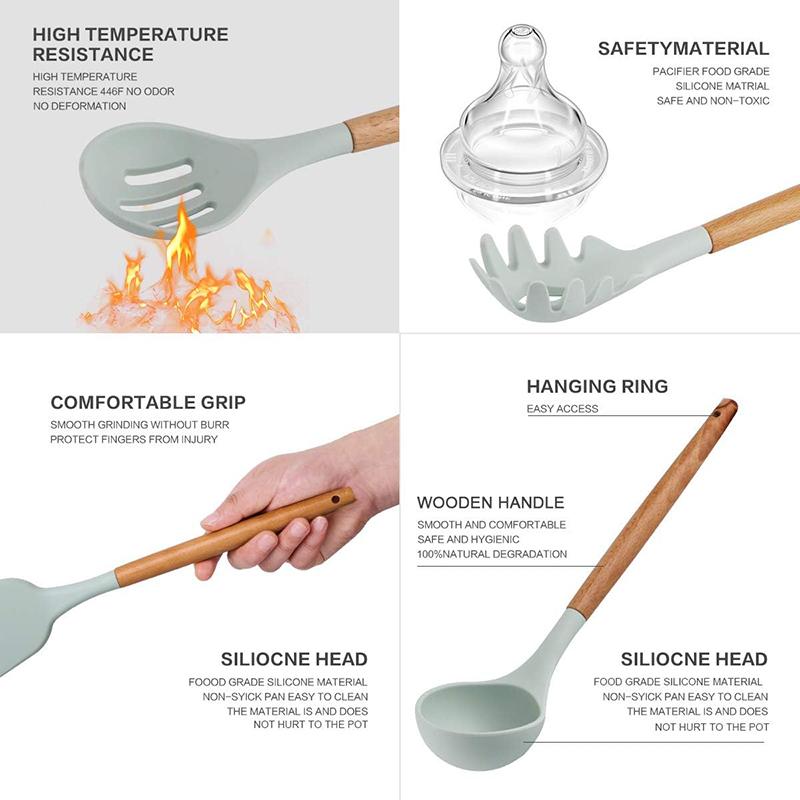 12 Pcs Spatula Set with Holder Silicone Kitchen Utensils Set with Stainless Steel Handle Kitchen Gadgets