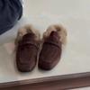Retro Square Head Thick Heel Fluffy Shoes Wear a Pedal with a Plush Warm Bag Head and Half Slippers