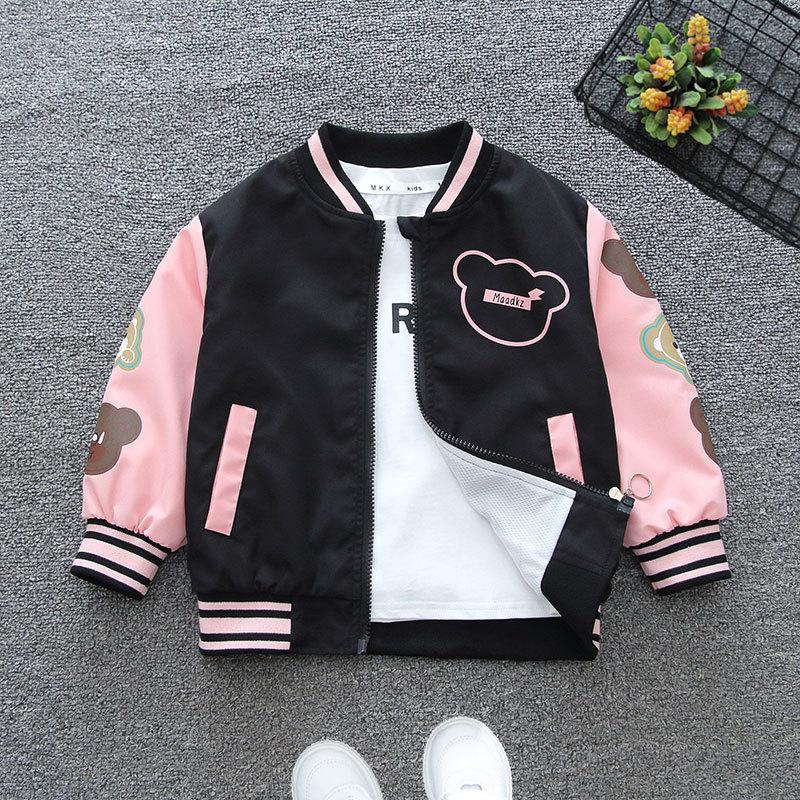 Giacca da baseball per bambini, autunno e primavera, con stampa di lettere e orsi, uniforme da baseball per bambini, abbigliamento sportivo
