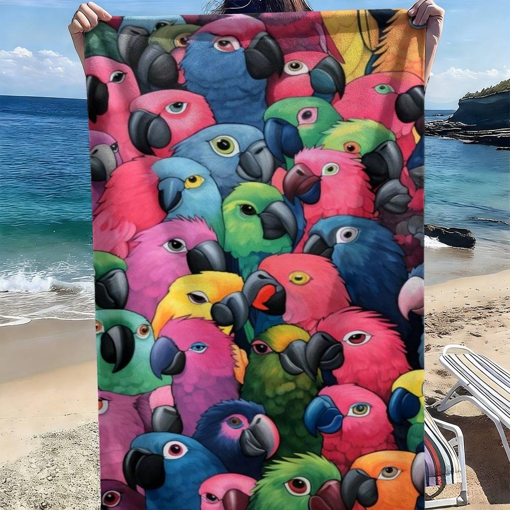 Colorful cartoon bird pattern polyester microfiber beach towel is highly absorbent, suitable for swimming and beach outings