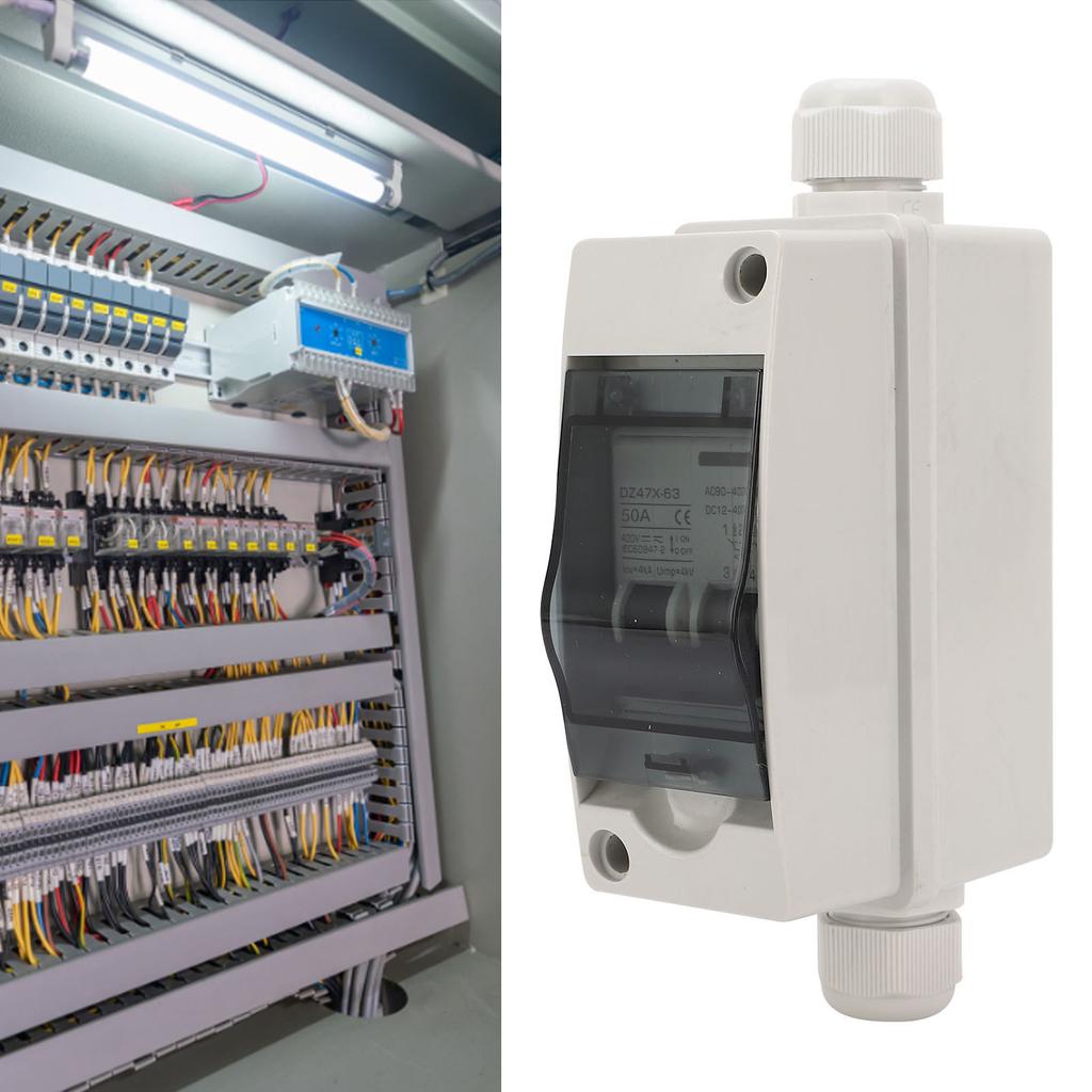 Dual Power RV Circuit Breaker with DIN Rail Enclosure Solar Panel Disconnect Switch 12‑400VDC 90‑400