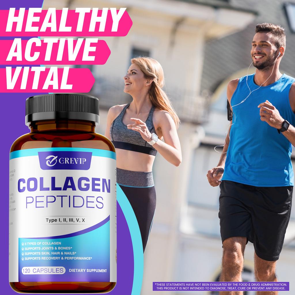 Premium Collagen Capsules, Various Types of Hydrolyzed Collagen Supplements, for Skin Care and Joint Health.