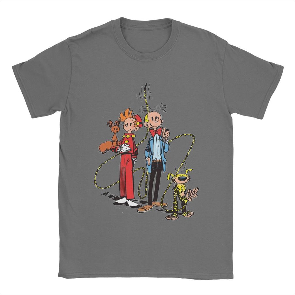 Marsupilami & Spirou Herren T-Shirts Lässige T-Shirts Kurzarm Rundhals T-Shirts 100% Baumwolle Originalkleidung
