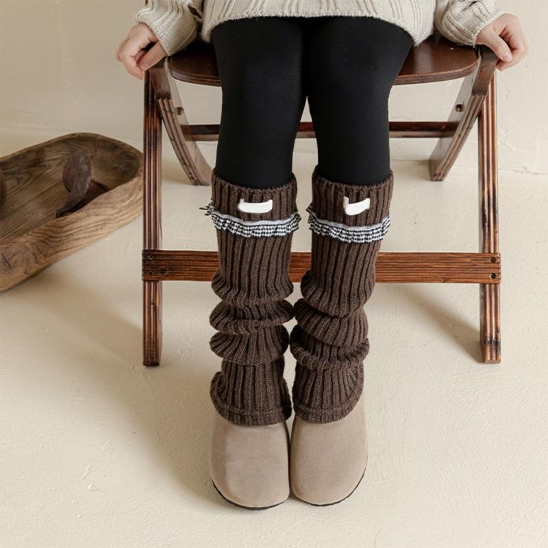 Elastic Sweet Style Leg Sleeves Warm Calf Length Socks For Girls Ruffled Design Fashionable Winter Accessories