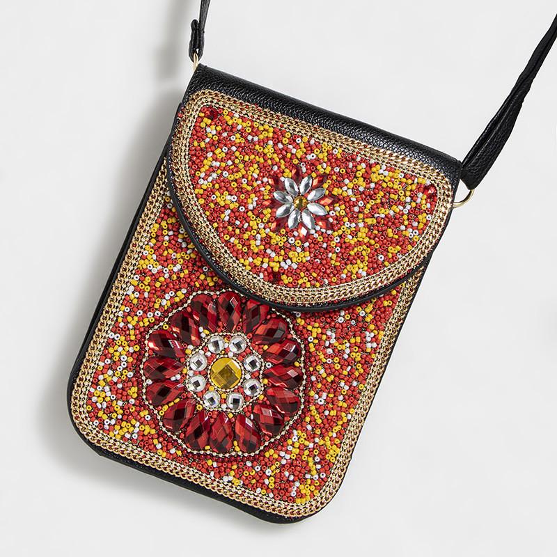 Bohemian Theme Pu Handbag With Magnetic Flap And Floral Accents For Daily Outings