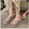 Rhinestone premium French small sandals one-word drag 2025 new summer wear fairy style bow slippers girl