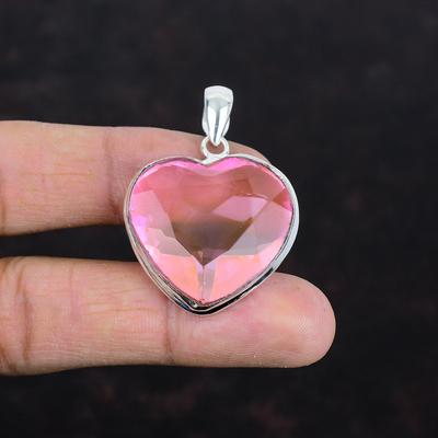 Facettierter Rosa Kunzit Anhänger Hochwertiger Edelstein Anhänger 925 Sterling Silber Anhänger Antik Schmuck Handgemacht Eleganter Anhänger Geschenke für Sie