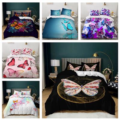 3D Butterfly Theme Home Bedding Set Luxury Wing Printed Quilt Cover Pillow Case 2/3 Pieces AU240 * 270 Extra Large Size Home Decoration