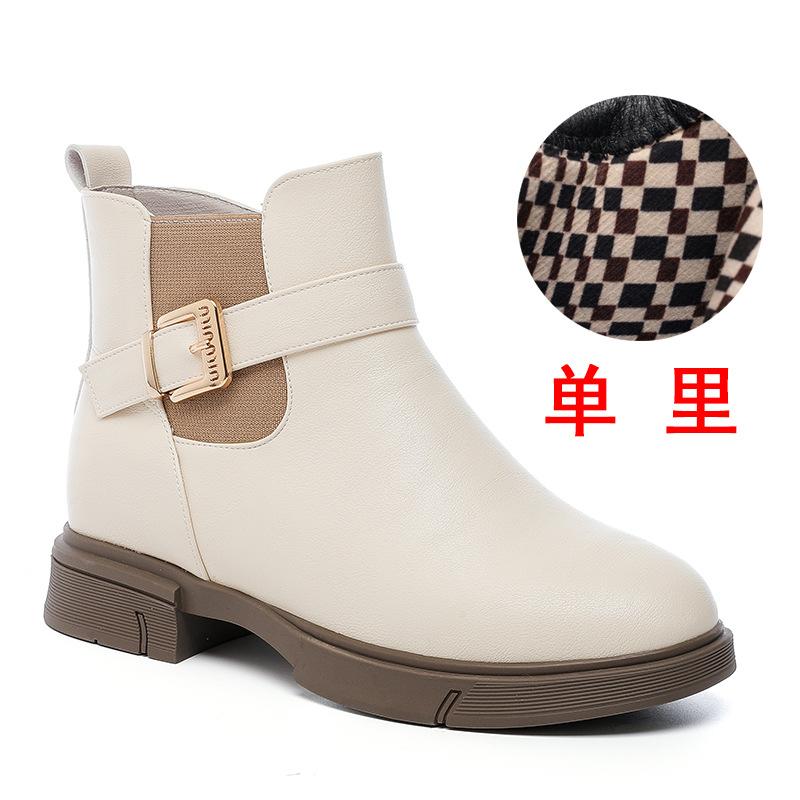 White short boots for women, new spring and autumn single boots, thick-soled Martin boots, cigarette boots, autumn and winter velvet Chelsea boots.
