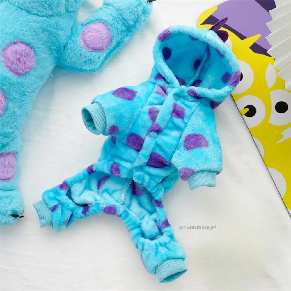 Thickened Warm Pet Clothing Dog Cat Puppy Costume Trendy Blue Dinosaur Hooded Coat