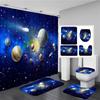 Galaxy Sky Shower Curtain Set Non-Slip Rug Toilet Lid Cover Bath Mat Starry Space Shower Curtain Nebula Universe Bathroom Set