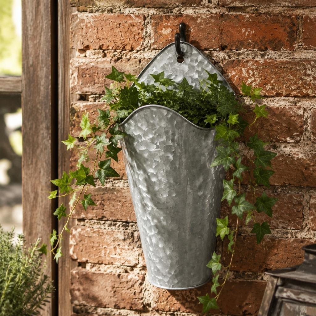 Verzinkter Metall-Wandhänge-Pflanztopf Rustikaler Vintage-Stil Dekorativer Behälter für den Innen- und Außenbereich Geeignet für Blumen, Kräuter und kleine Pflanzen