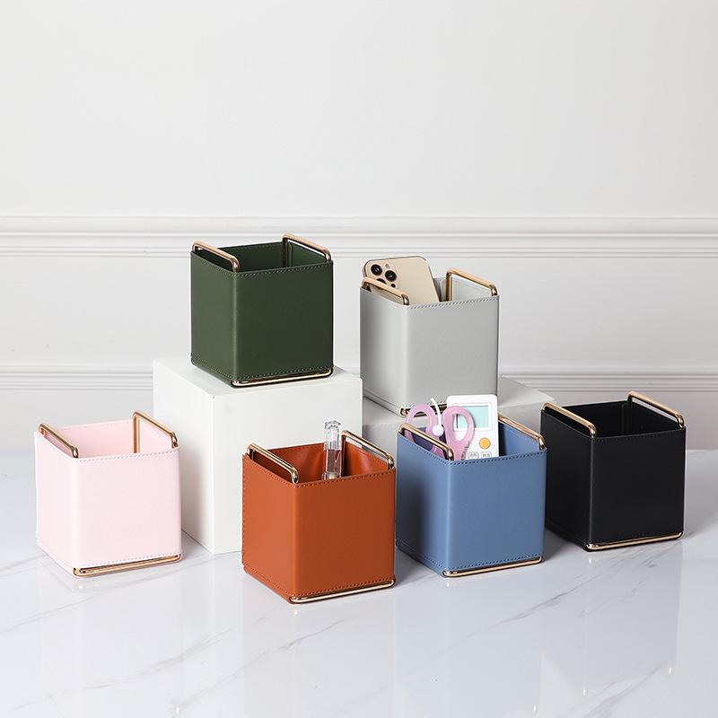 Porte-cosmétiques et télécommandes en cuir nordique: Rangement de bureau simple pour ornements et stylos.