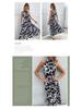 Halter Neck Sleeveless French Style Slit Print Dress Summer Hot Seller