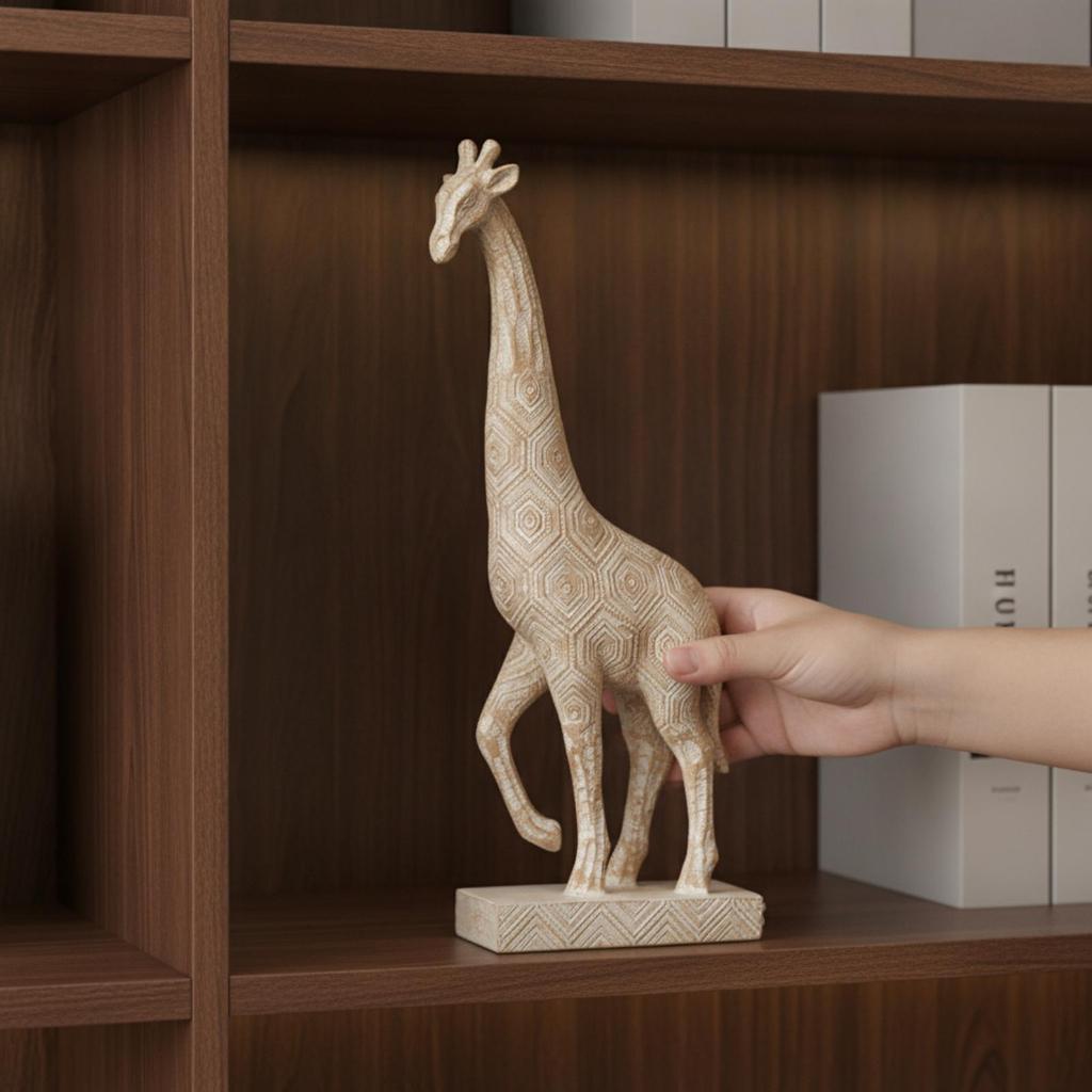 Giraffe Figurine with Base Embossed Sculptural for Entryway