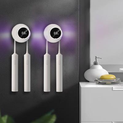 1 Sterilizator Inteligent pentru Periuțe de Dinți Suport de Periuțe de Dinți Montat pe Perete Suport de Depozitare pentru Periuțe de Dinți cu 2 Locașuri pentru Periuțe