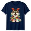 Christmas Dog Lights Reindeer Antlers Holiday Unisexs TShirt Unisexs Tee Graphic