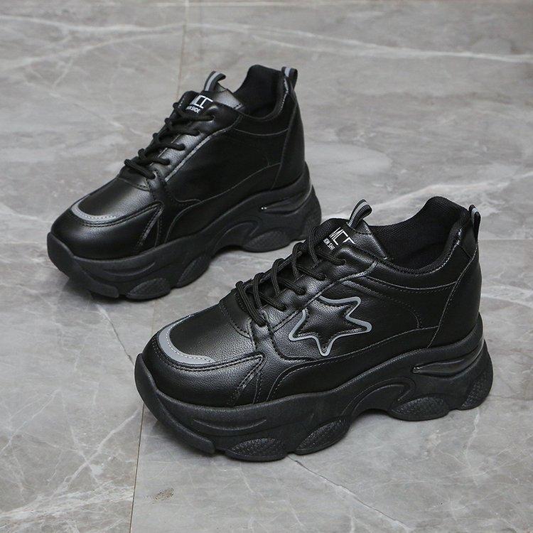 

Dad heightening shoes women s little white shoes full leather autumn and winter 2024 new leisure sports women s shoes thick soles 40 чорний