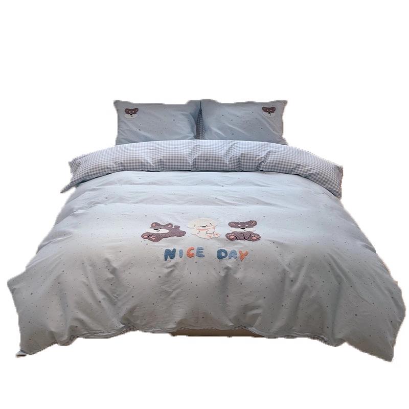 2025 New Style Full Cotton Embroidery Bedding Set: Includes Duvet Cover, Bed Sheet, and Three-Piece Dorm Towel Set