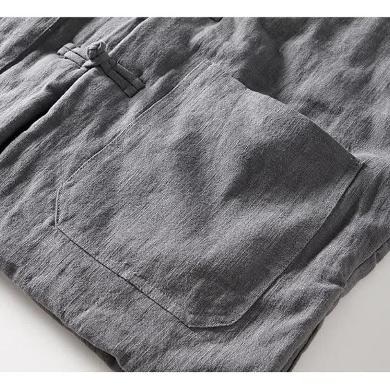 Autumn and Winter Warm Jackets for Men Chinese Style Traditional Buckle Padded Jacket Casual Stand Collar Cotton Linen Thicken Parkas Coat