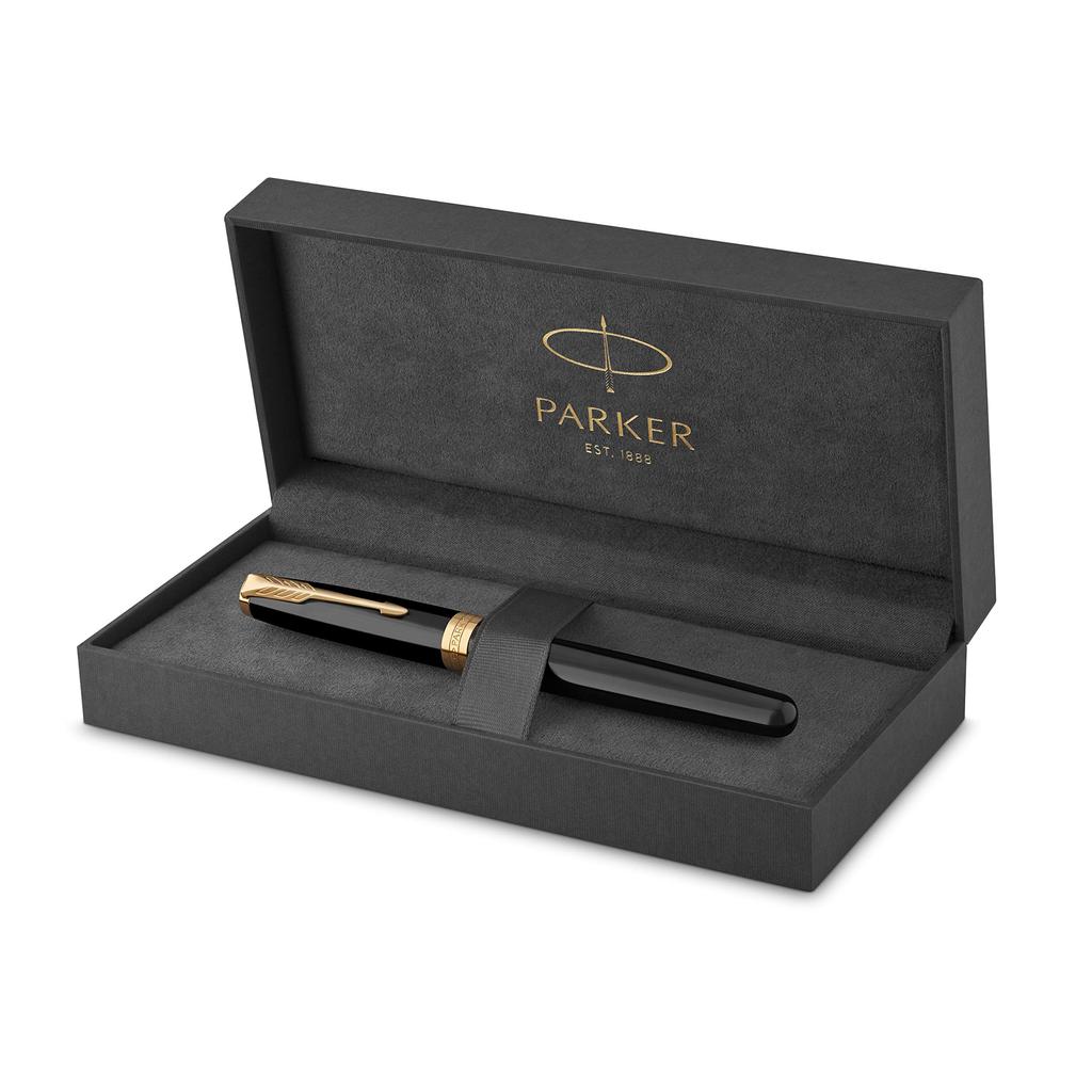 PARKER Sonnet Lacquered Black GT Fountain Fine 18K Gold Gift Officially Product Number 1950550 Pen, Nib, Nib, Boxed, Imported,