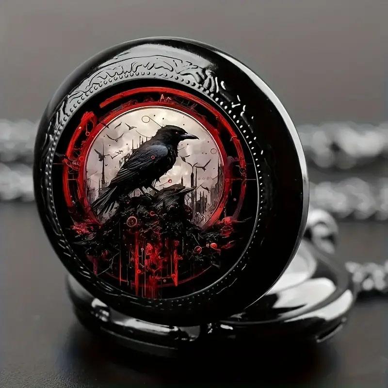 

Вінтажному стилі Crow кишеньковий годинник кварцовий механізм круглий циферблат чорний намисто сувенірний подарунок