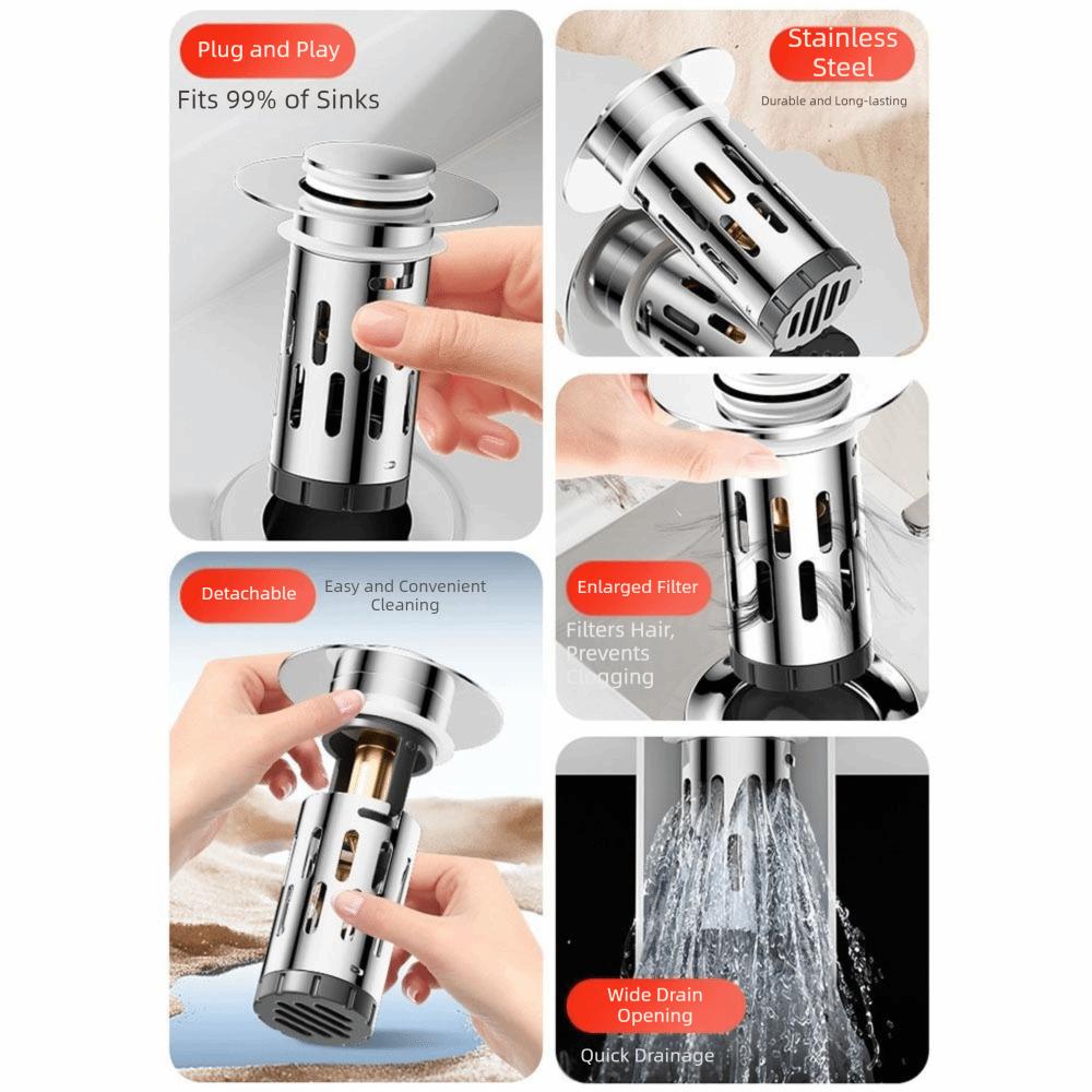 New Stainless Steel Washbasin Leak Proof Plug Odor Proof Durable Floor Drain Filter Pop-Up Bounce Core Universal Accessor