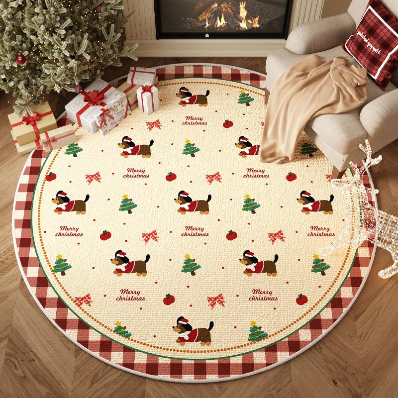 Christmas Wind Carpet Round Living Room Holiday Atmosphere Layout Floor Mat Winter Bedroom Bedside Floor Mat