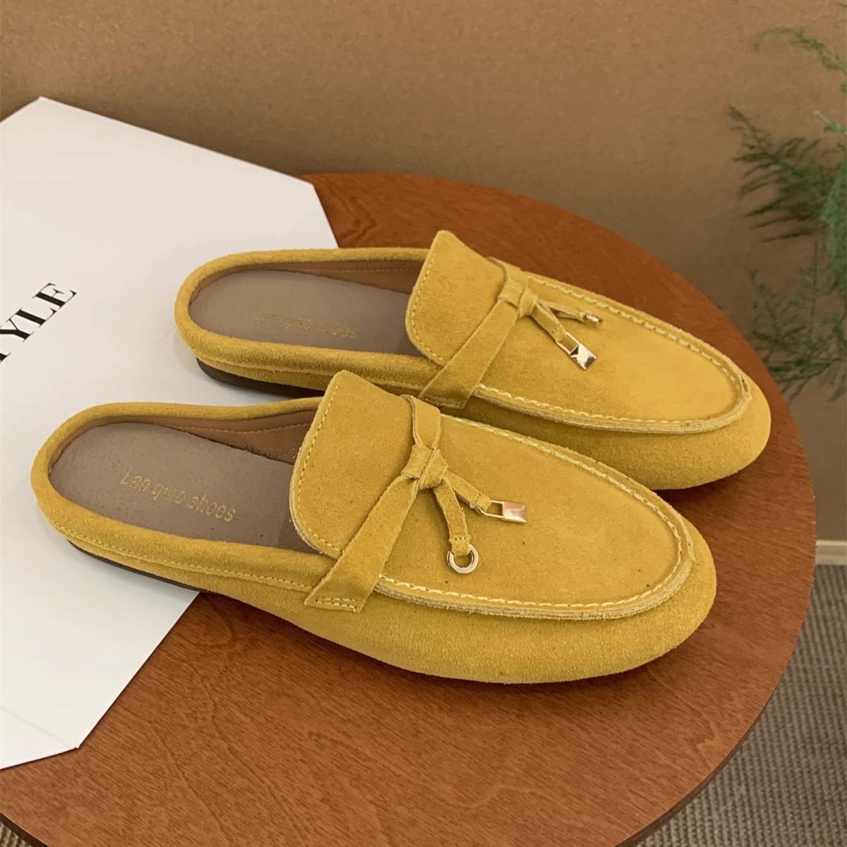 

Fashion Muller Slippers High Quality Luxury Loafers Suede Fashion Shoes Round Toe for Women Moccasins Comfortable Female Lazy Slip-on Fl 39 жёлтый