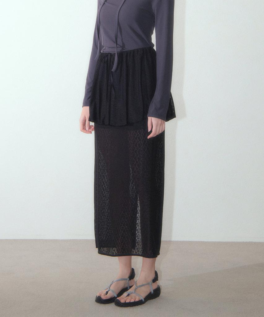 Hauseuobeupondeu Fog Flower Maxi Skirt_Black