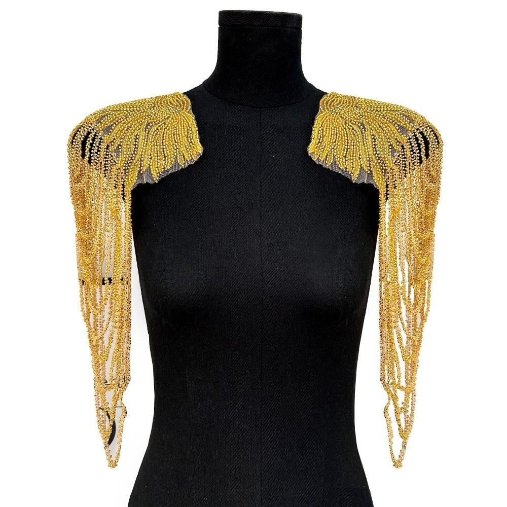 Applique Sequins Bead Embroidery Studs Long Chain Shoulder Strap Retro Tassels Shoulder Accessories Cosplay