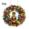 DIY Heimurlaubsdekoration Acryl Weihnachten Kunstperlen Aufhänge-Set, Beleuchteter Kranz 3D Perlen Bastelmalerei Set Kit mit LED-Lichterkette,