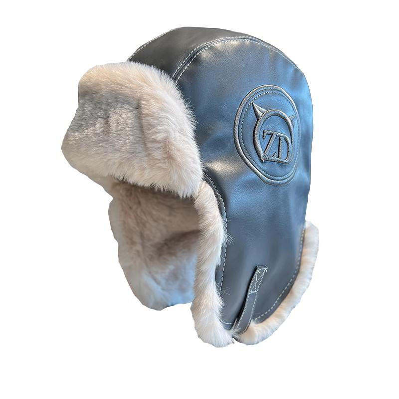 Thunderbolt Hat Female Fall and Winter Thickened Warm PU Leather Plush Cap Outdoor Skiing Cold Protective Ear Cap Flight Cap Male