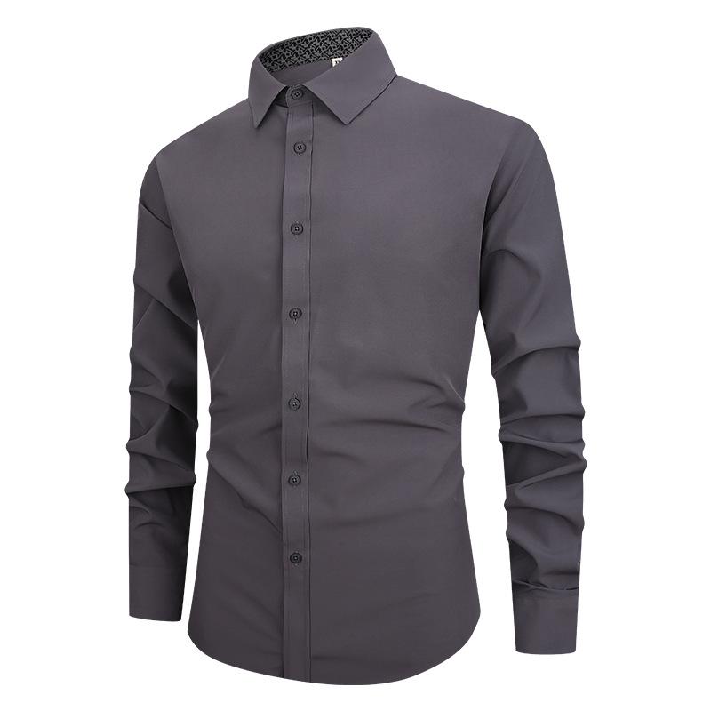 Men's Solid Color Non-Iron White Long Sleeve Slim Fit Business Shirt