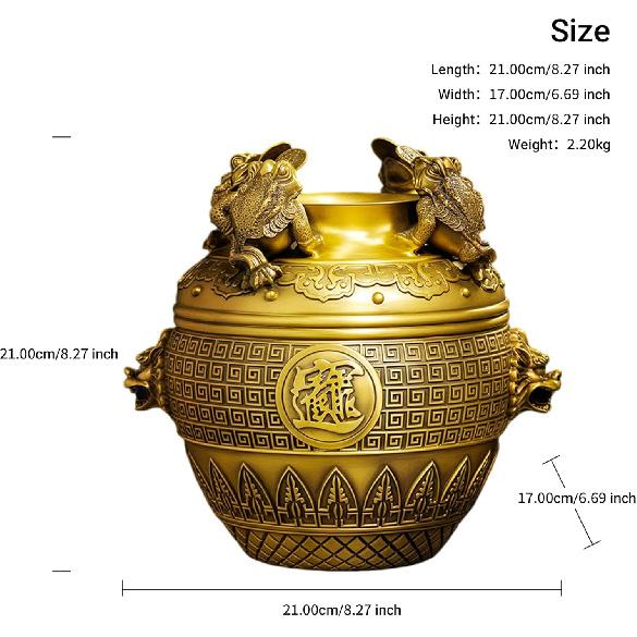 Aris & Juno Brass Treasure Bowl with Money Toad Feng Shui Statue – Chinese Wealth & Good Luck Figurine for Entryway, Home Office Desk or Shelf
