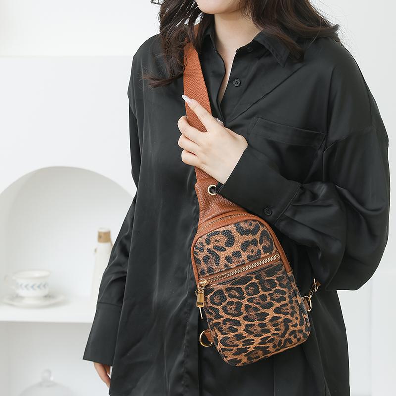Τσάντα Στήθους με Λεοπάρ Μοτίβο Γυναικεία Τσάντα Χιαστί Χρωματική Αντίθεση Ώμου Κινητού Τηλεφώνου Μικρή Τσάντα