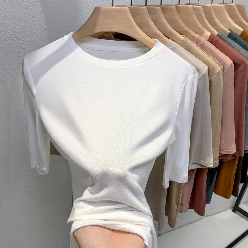 Women's Thin New Women's Clothing, Round Neck, Half Sleeve T-shirt, Temperament Tights