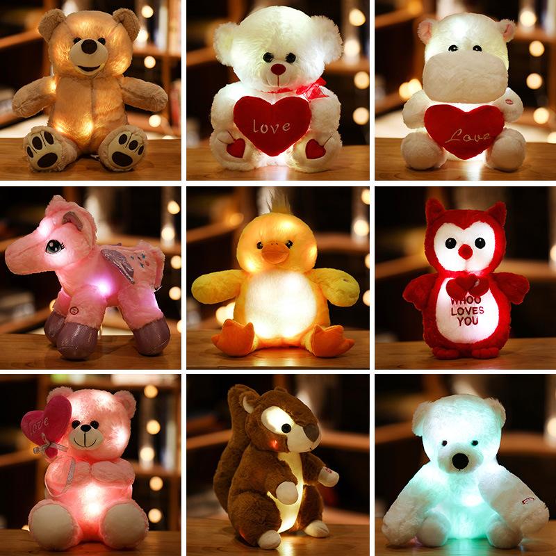 Cartoon Luminous Animal Heart Bear Doll Plush Toy Lamb Unicorn Doll Children'S Doll